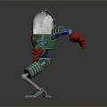 Mechanical Game Movie Character With Transparent Dome Head Green Body Red Arms And Metal Joints