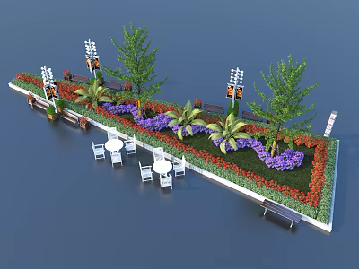 Shrubs In Outdoor Garden Landscape With Colorful Flowers Green Plants And Seating Areas 3d model