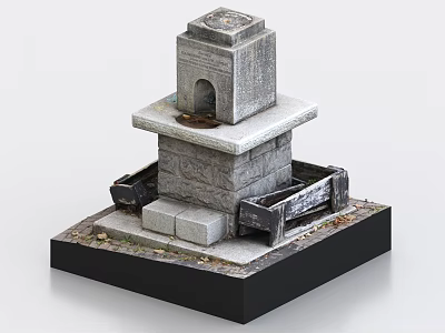 Garden Ornament Featuring Stone Structure Black Wooden Boxes And Small Stones On Black Base 3d model