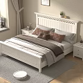 White Double Bed with Carved Headboard Soft Pillows Cozy Blanket and Nightstands in Bright Bedroom