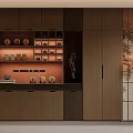 Japanese Style Restaurant Interior With Wooden Cabinets Tea Sets And Traditional Lantern Screen