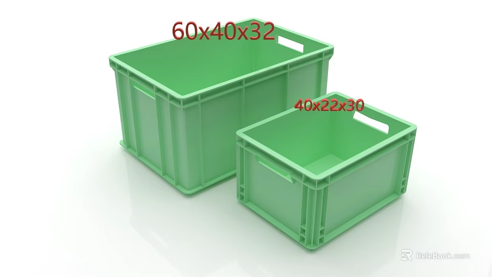 Green Plastic Crates with Dimensions 60x40x32 and 40x22x30 for Storage Solutions 3d model 
