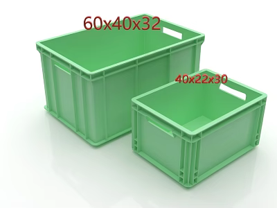 Green Plastic Crates with Dimensions 60x40x32 and 40x22x30 for Storage Solutions 3d model