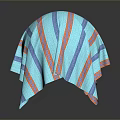 Blue Green Striped Fabric Covered Round Object With Orange And Blue Lines
