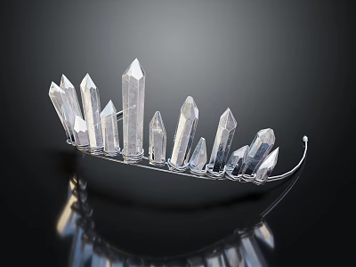 Elegant Decorative Ornament Set with Transparent Crystal Columns and Silver Base 3d model
