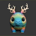 Colorful Dragon Like Figurine With Rainbow Scales Curled Tail Antlers And Large Eyes