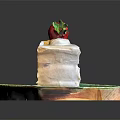 Layered Strawberry Cake with White Cream Filling and Fresh Strawberry Topping on Green Decorative Plate