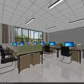Modern School Classroom Interior With Desks Chairs Teacher's Desk Blackboard And Windows