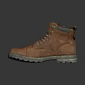 Brown Leather Boots With Plaid Lining Laces Metal Eyelets And Thick Rubber Sole