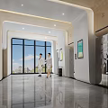 Modern Spacious Elevator Hallway With Large Windows Natural Light And Two People Walking 3d model