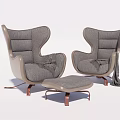 Gray Fabric Modern Single Sofa Set With Ottoman And Wooden Legs