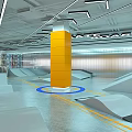 Indoor Fitness Training Space With Numbered Platforms Yellow Columns And Floor Lines