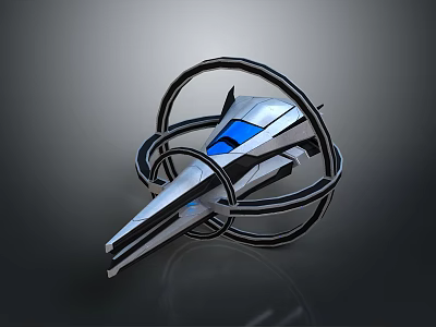 Futuristic Metallic Design With Sleek Silver Body Blue Accents And Circular Rings 3d model