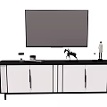 Modern TV Stand with TV Horse Decor Figurines and White Cabinets Design
