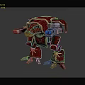 Red Mechanical Robot Character With Armor Legs Cannon Arms And Metallic Design
