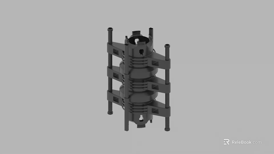 Black Industrial Multi Layer Mechanical Component With Support Structures And Holes 3d model 