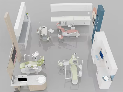 Dental Medical Equipment in Modern Clinic Interior with Treatment Chairs and Instrument Stations 3d model