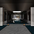 Grand Hotel Entrance With Symmetrical Marble Facade Wooden Roof And Glass Windows Design