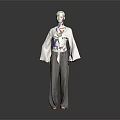 White Wide Sleeve Loose Top with Colorful Patterned Design and Gray Long Trousers Fashion Style