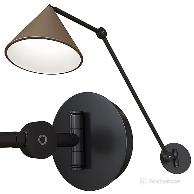 Modern Adjustable Arm Wall Lamp With Conical White Frosted Glass Shade And Round Metal Base 3d model 