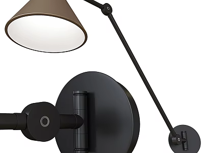 Modern Adjustable Arm Wall Lamp With Conical White Frosted Glass Shade And Round Metal Base 3d model