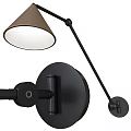Modern Adjustable Arm Wall Lamp With Conical White Frosted Glass Shade And Round Metal Base