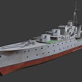 Gray Military Warship With Red Bottom Deck Turrets And Masts Structure 3d model