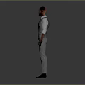 Man in Striped Vest Pants and Shirt with Tie on Gray Background