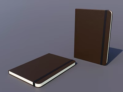 Brown Cover Notebook with Black Strap and White Page Edges Design 3d model