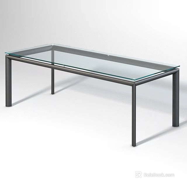 Modern Glass Top Table with Sleek Black Metal Frame and Rectangular Shape 3d model 