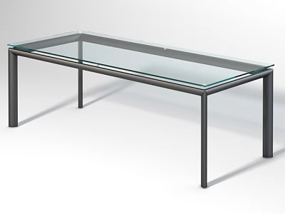 Modern Glass Top Table with Sleek Black Metal Frame and Rectangular Shape 3d model