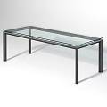 Modern Glass Top Table with Sleek Black Metal Frame and Rectangular Shape 3d model