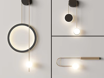 Modern Wall Lamps With Circular Light Rings Hanging Spheres And Sleek Metal Frames 3d model