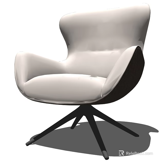 Modern Single Seater Sofa With White Upholstery And Black Star Shaped Base 3d model 