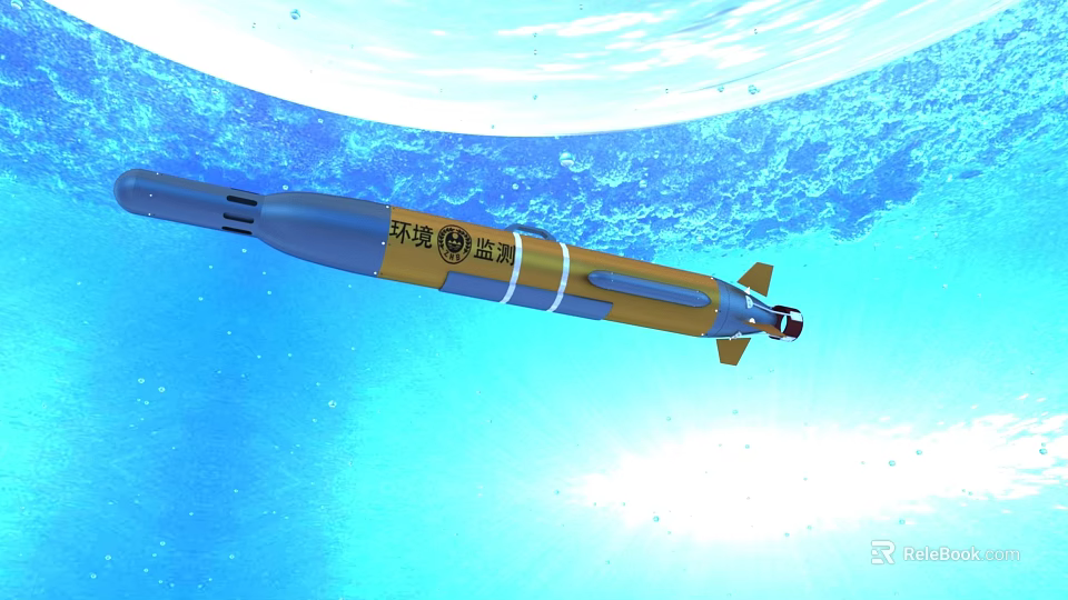 Underwater Environmental Monitoring Industrial Equipment With Blue Dolphin Design And Propeller System 3d model 
