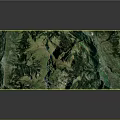 3D Topographic Terrain Model With Mountainous Landscape Green Vegetation And Blue Water Bodies