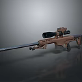 Brown Sniper Rifle With Long Barrel And Scope On Reflective Surface 3d model