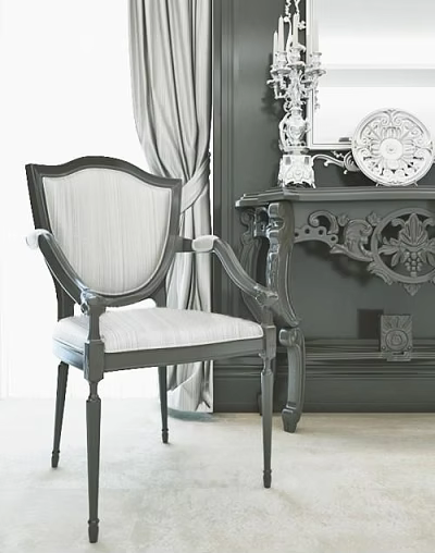Classic Style Armchair With Gray Upholstery And Carved Wooden Console Table Decorations 3d model