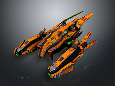 Futuristic Orange And Green Spaceship With Sleek Design And Glowing Accents 3d model