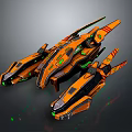 Futuristic Orange And Green Spaceship With Sleek Design And Glowing Accents