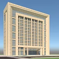 Modern Light colored Office Building Facade With Glass Windows Surrounding Trees And Blue Sky