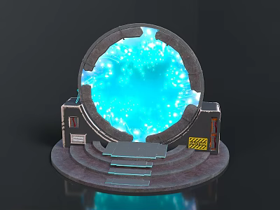Futuristic Circular Portal Device With Blue Glowing Energy Base Steps And Control Panels 3d model