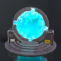 Futuristic Circular Portal Device With Blue Glowing Energy Base Steps And Control Panels