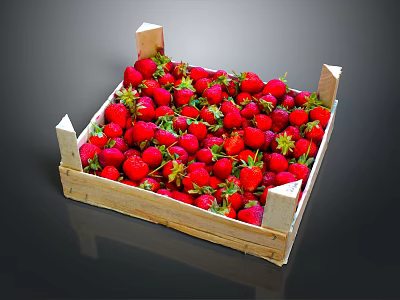 Fresh Ripe Red Strawberries in Wooden Crate for Healthy and Tasty Snacks 3d model