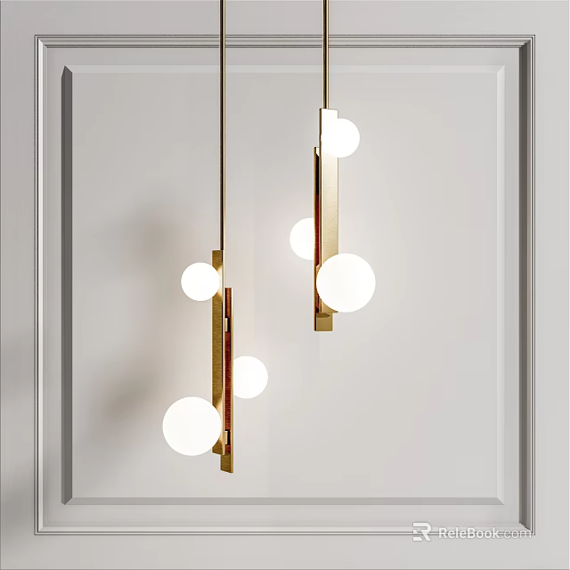 Modern Golden Chandeliers With Spherical Bulbs In White Background Interior Design 3d model 