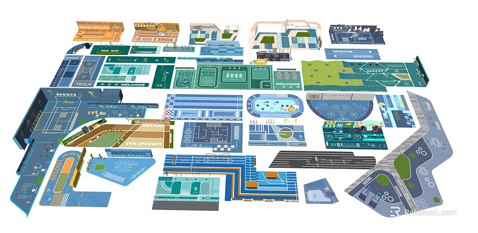 Fire Fighting Access Surface Design and Layout in Architectural Colored Plans 3d model