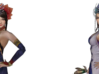 Elegant Game and Movie Characters with Ornate Headdresses Decorative Costumes and Accessories 3d model