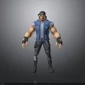 3D Muscular Male Character Standing In Blue Sleeveless Vest Cap Wrist Guards Distressed Jeans