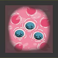 Three Blue Smiling Reptiles In Pink Water With Circular Patterns And Ripples