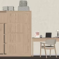 Log-style wardrobe desk and chair 3d model